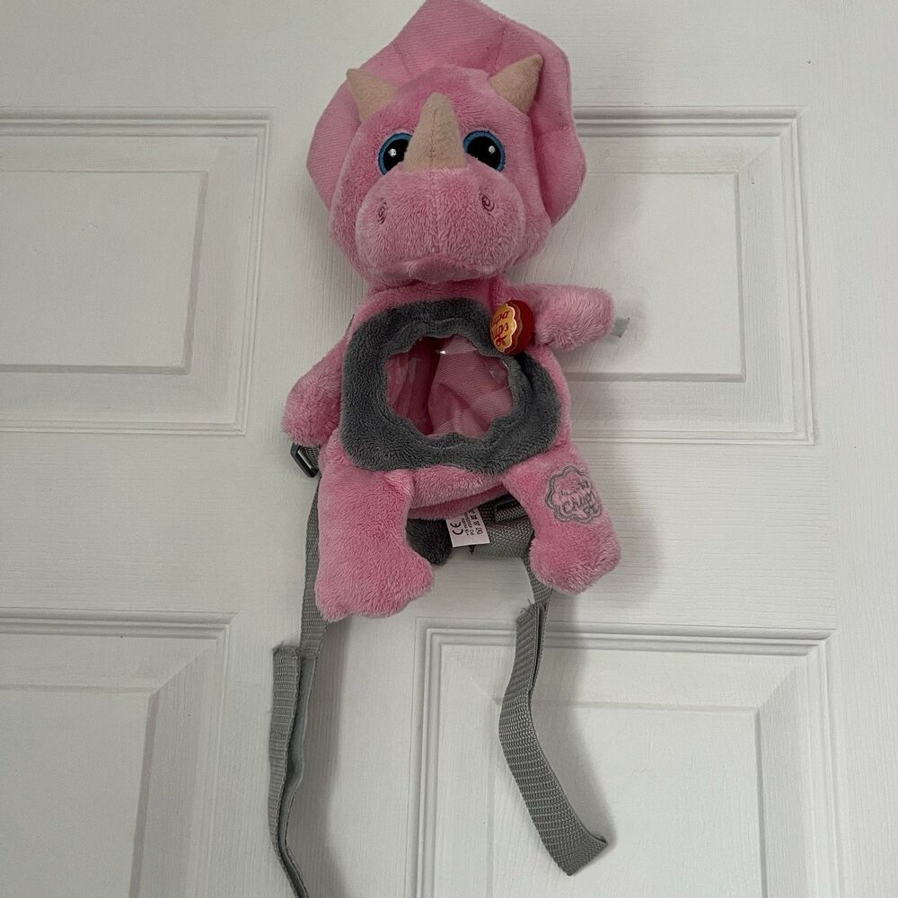 Vintage Chupa Chups Pink Triceratops Plush Backpack Removable Dinosaur Candy 13"